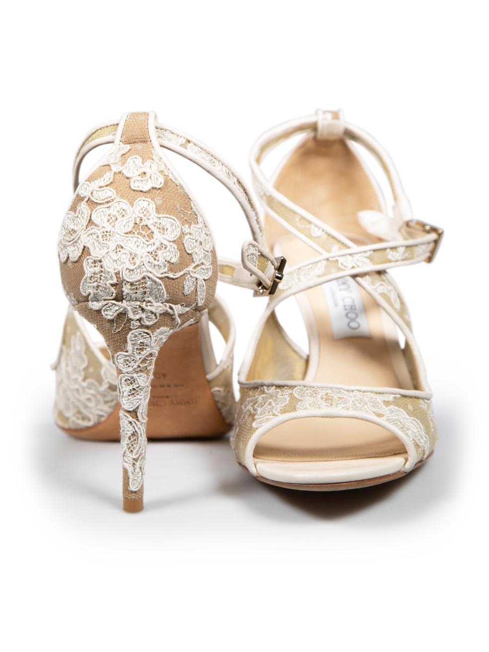 Beige Jimmy Choo Ecru Leather & Lace Strappy Heels Size IT 40