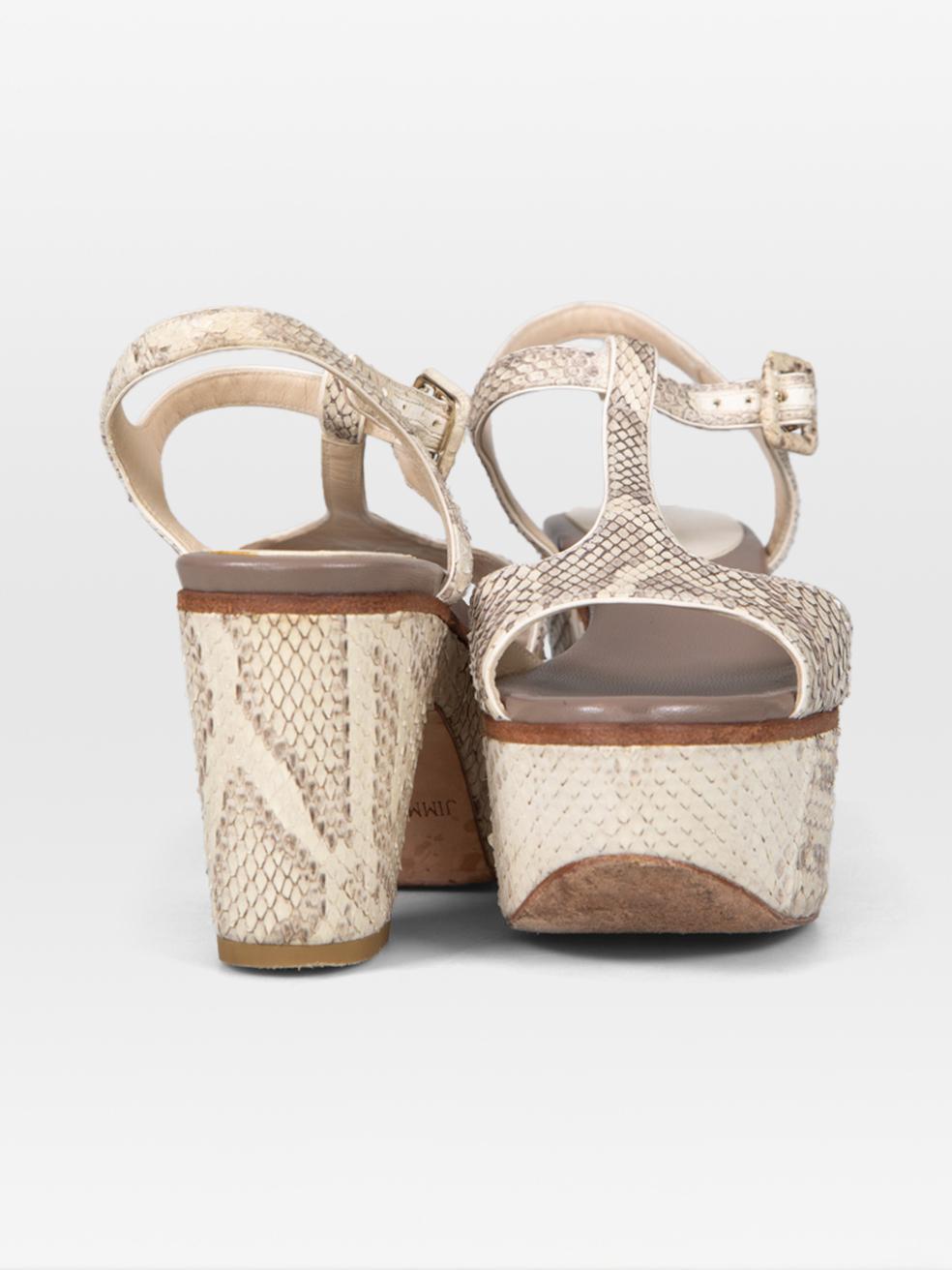 Beige Jimmy Choo Ecru Snakeskin Platform Sandals Size IT 37 For Sale