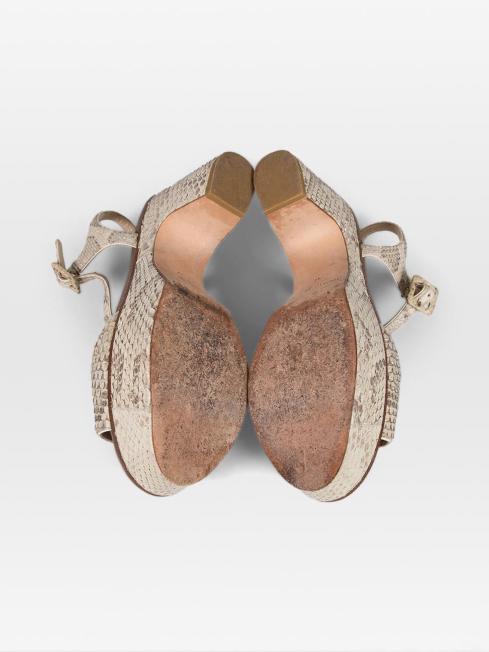 Jimmy Choo Ecru Snakeskin Platform Sandals Size IT 37 In Good Condition For Sale In London, GB