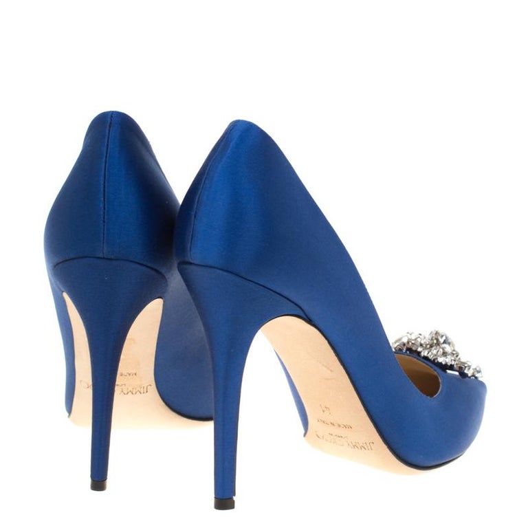 Jimmy Choo Electric Blue Satin Manda Crystal Embellished Pointed Toe ...