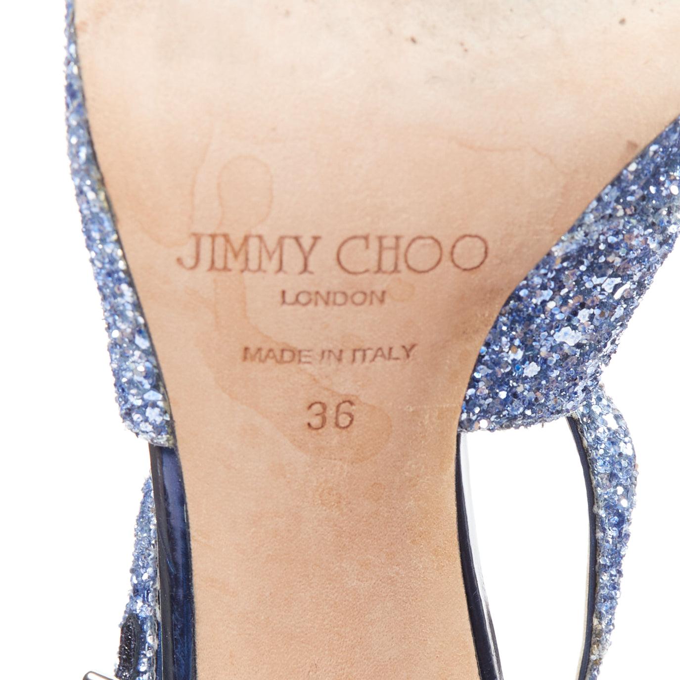 JIMMY CHOO Emily blue glitter crisscross strap open toe sandals EU36 5