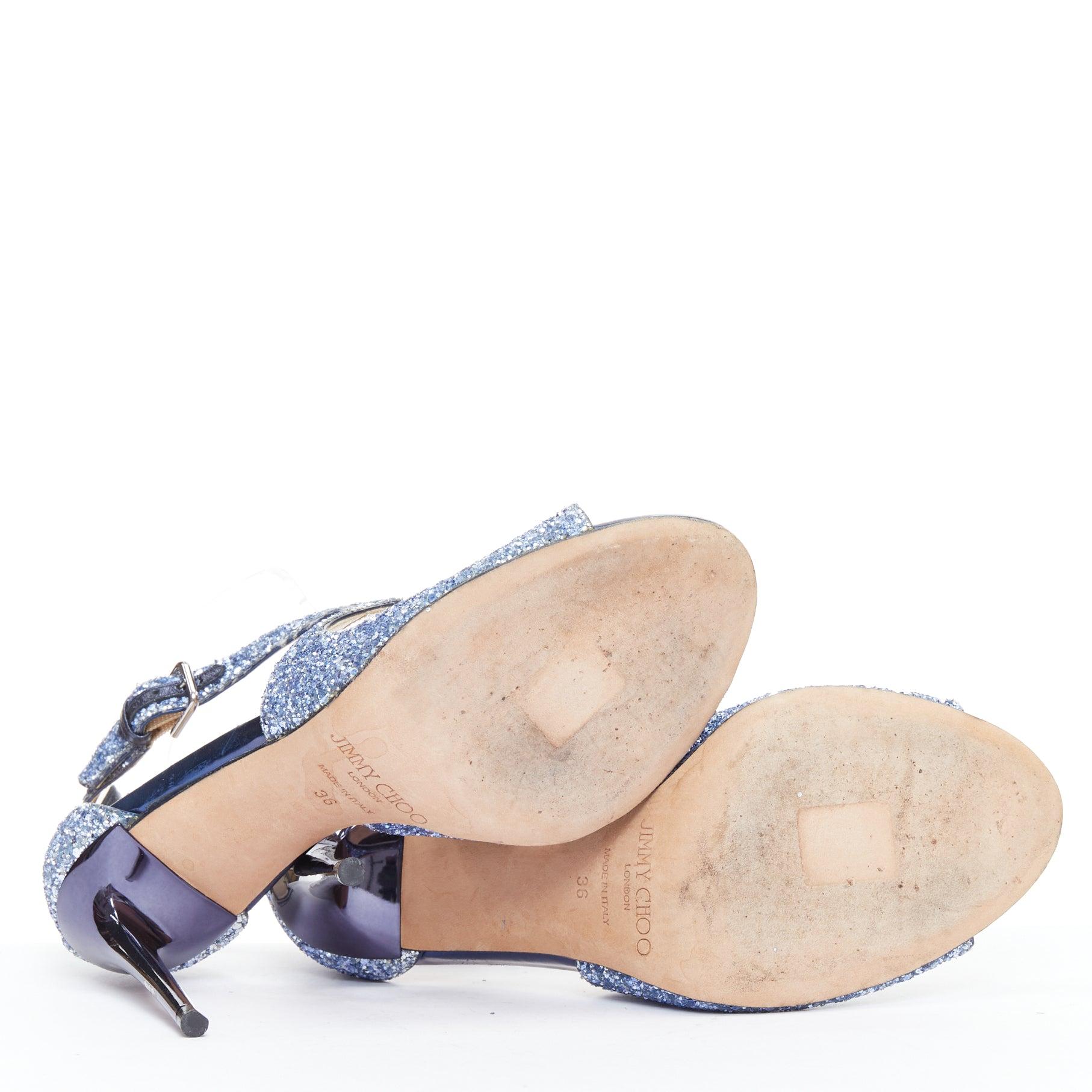 JIMMY CHOO Emily blue glitter crisscross strap open toe sandals EU36 6