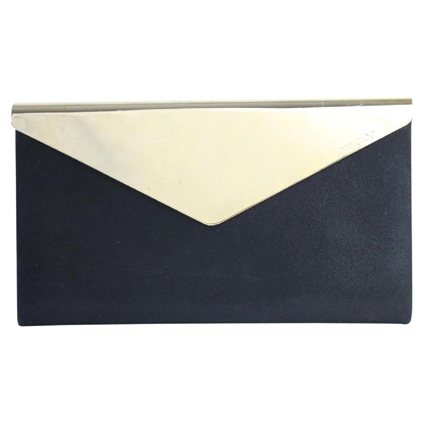 Jimmy Choo Envelope 24mr0627 Black X Gold Suede Leather Clutch