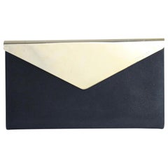 Jimmy Choo Envelope 24mr0627 Black X Gold Suede Leather Clutch