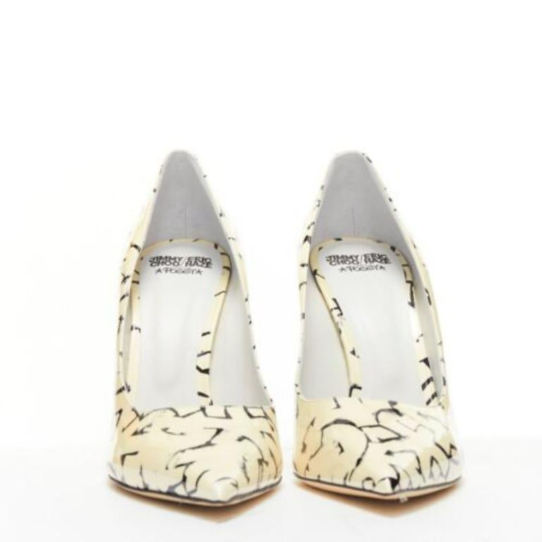 Beige JIMMY CHOO ERIC HAZE Poggy black graphics pearl leather pumps EU38.5 For Sale