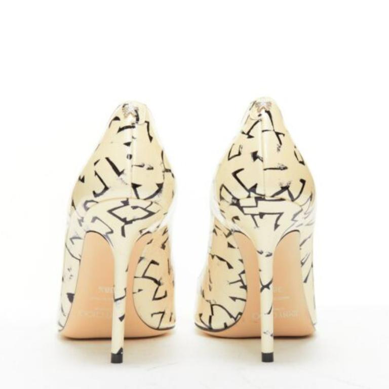 Women's JIMMY CHOO ERIC HAZE Poggy black graphics pearl leather pumps EU38.5 For Sale