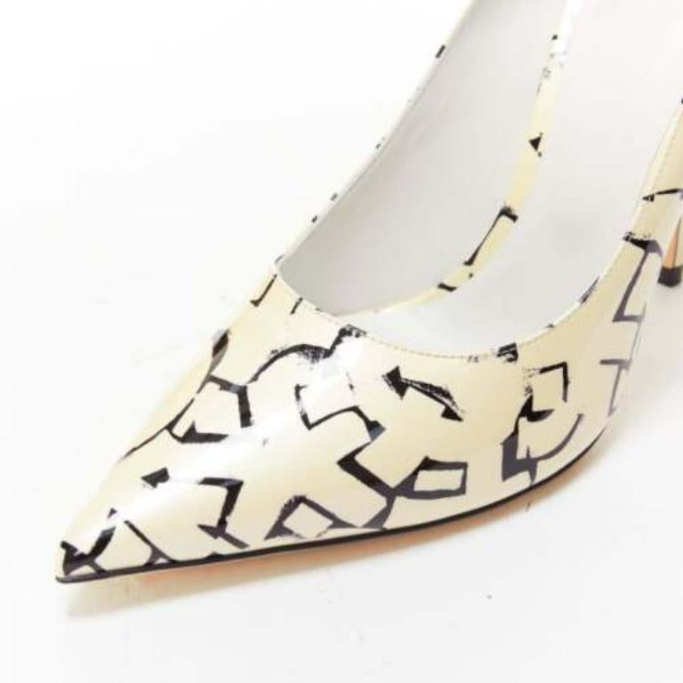 JIMMY CHOO ERIC HAZE Poggy black graphics pearl leather pumps EU38.5 For Sale 2