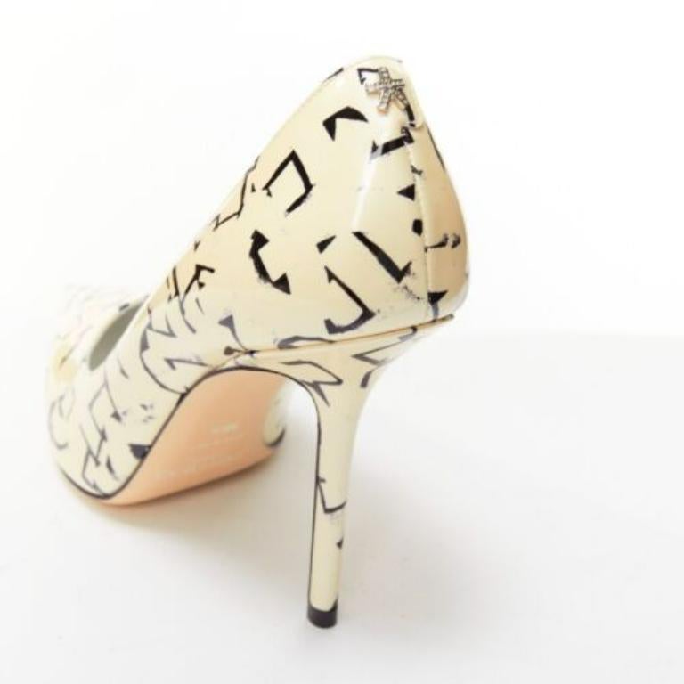 JIMMY CHOO ERIC HAZE Poggy black graphics pearl leather pumps EU38.5 For Sale 3