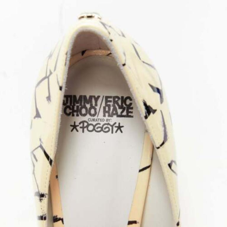 JIMMY CHOO ERIC HAZE Poggy black graphics pearl leather pumps EU38.5 For Sale 4