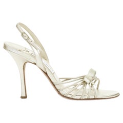 JIMMY CHOO Essence nappa opale gold leather ribbon bow strappy sandals EU37