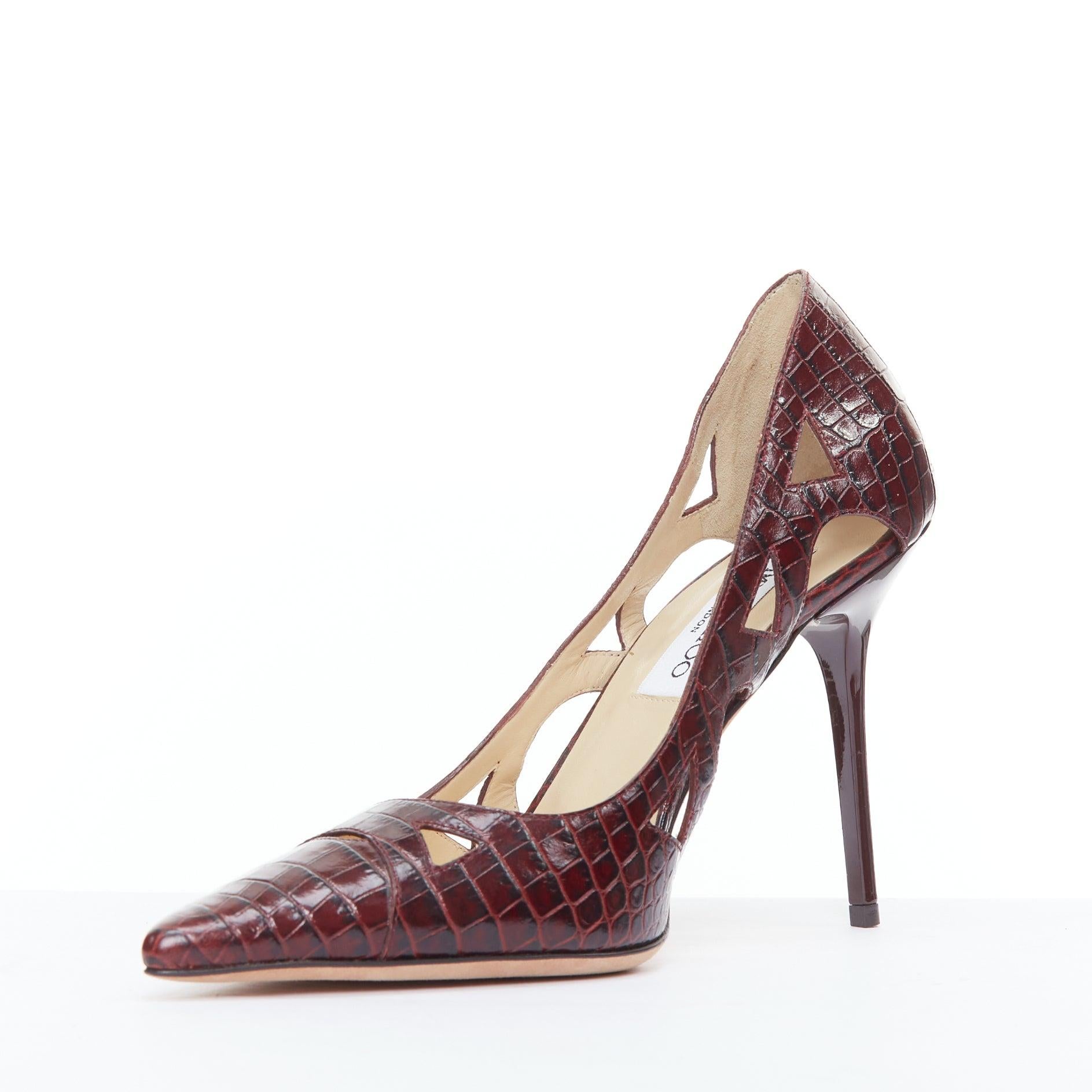 Women's JIMMY CHOO Eternal Cut Out burgundy embossed leather pumps EU39