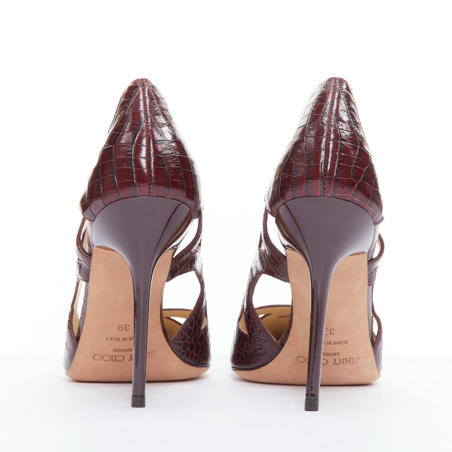 JIMMY CHOO Eternal Cut Out burgundy embossed leather pumps EU39 1
