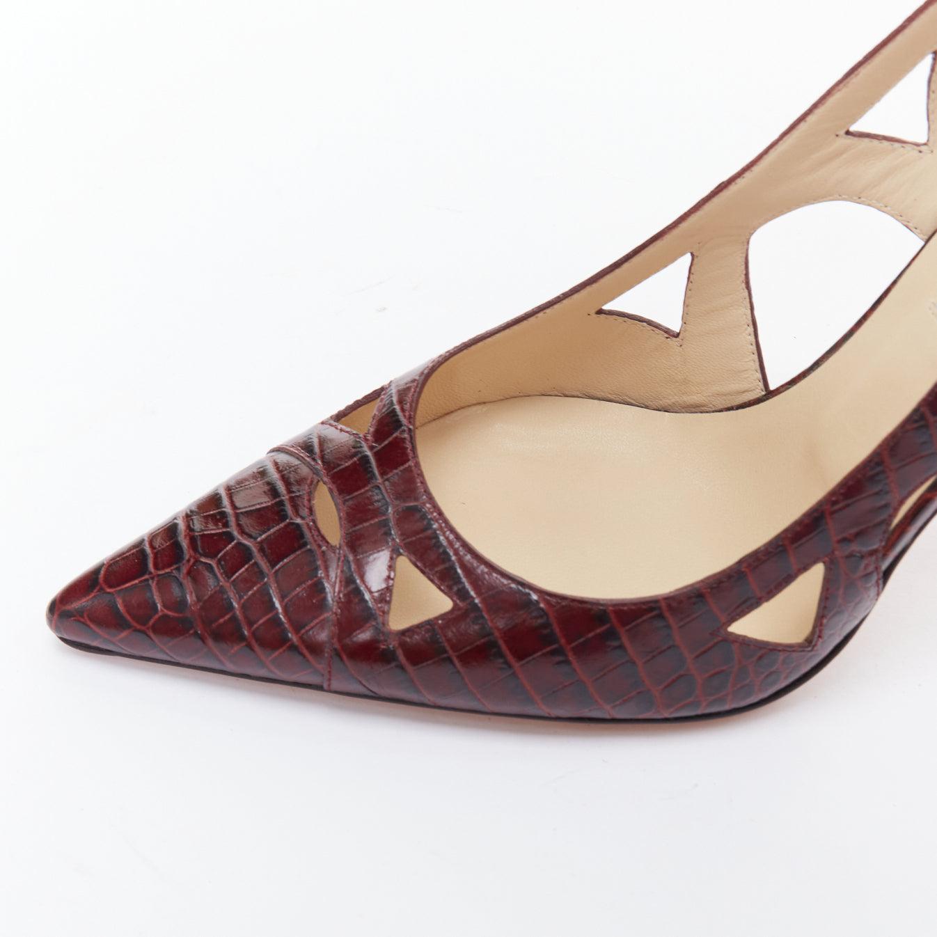 JIMMY CHOO Eternal Cut Out burgundy embossed leather pumps EU39 3
