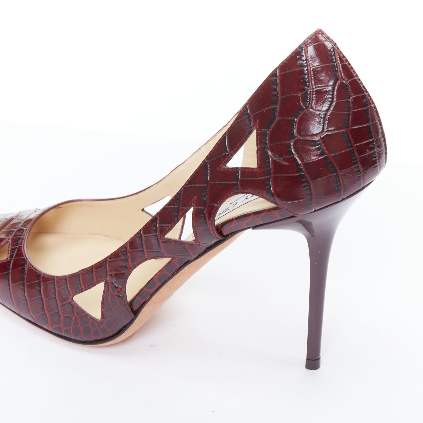 JIMMY CHOO Eternal Cut Out burgundy embossed leather pumps EU39 4