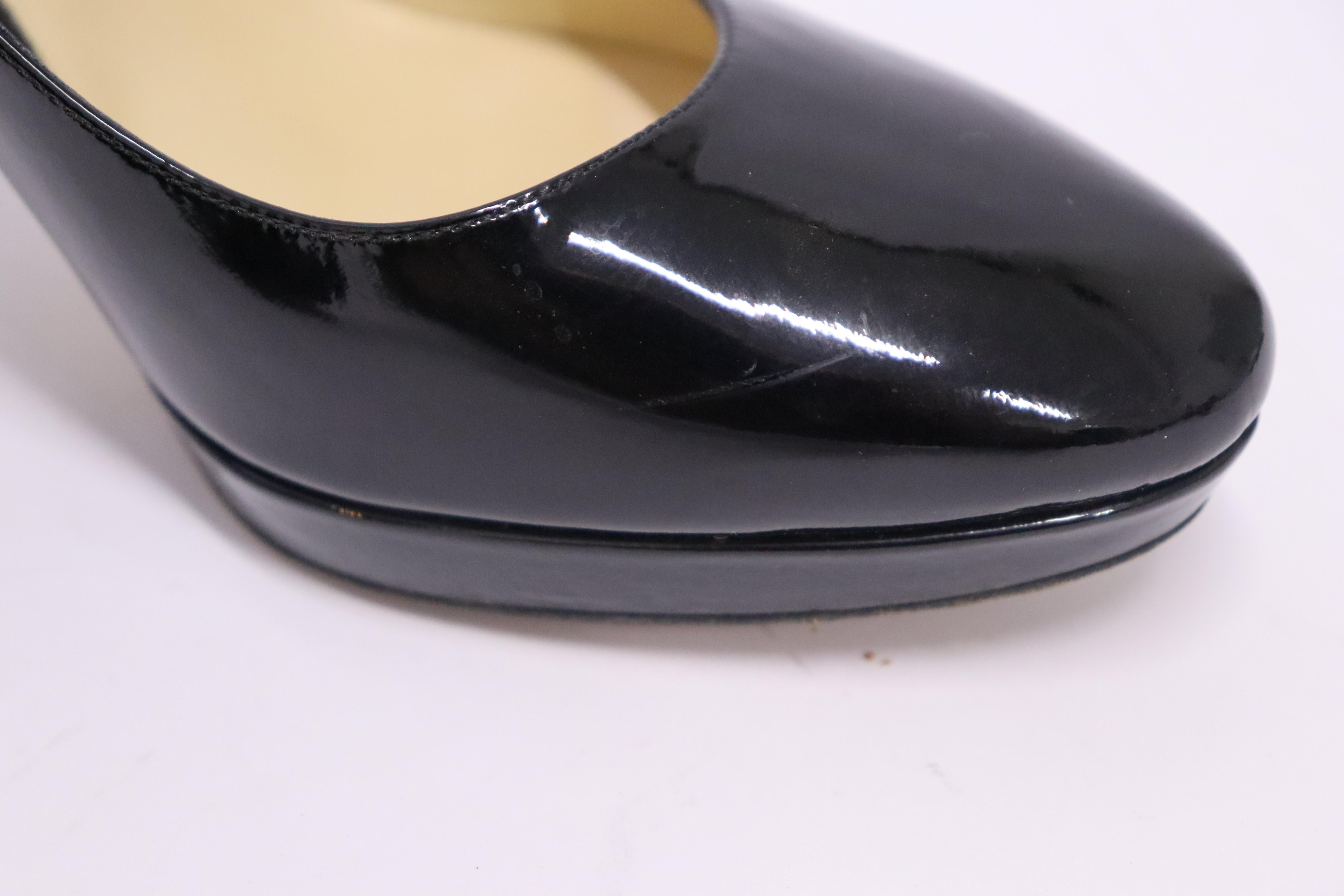 Jimmy Choo EU 37.5 Black Patent Leather Platform Pumps with Heel For Sale 3