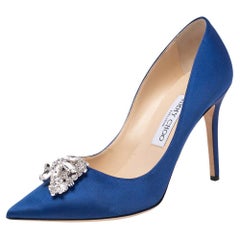 Jimmy Choo Exclusive Collection Blue Satin Manda Pointed Toe Pumps Size 38