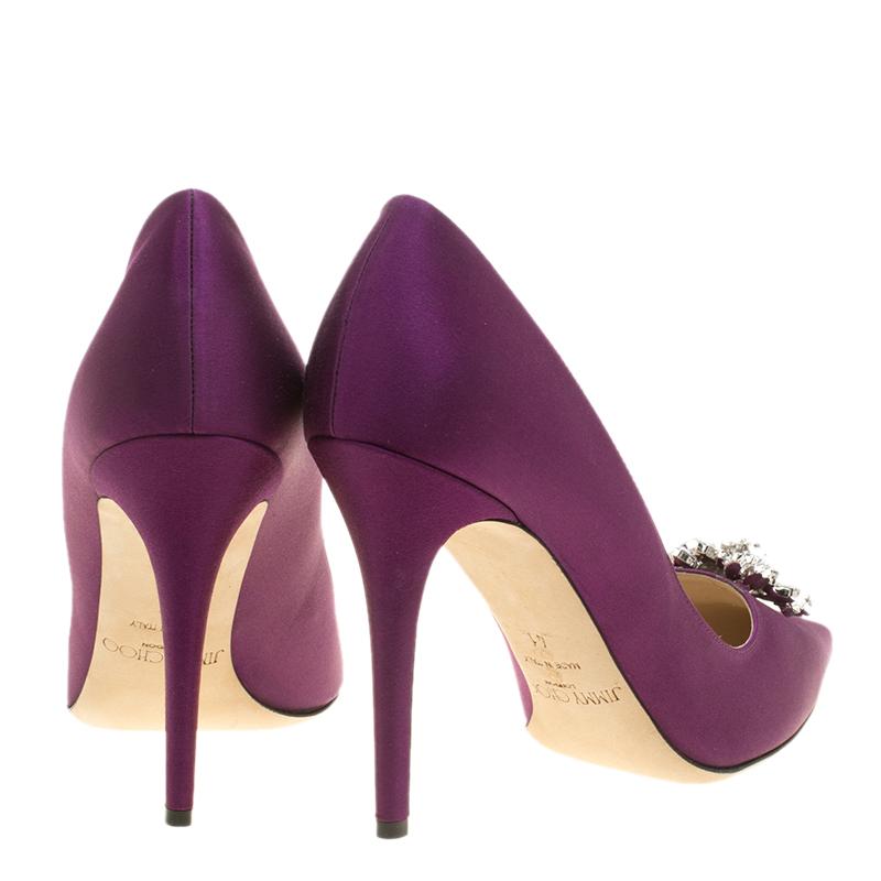 Gray Jimmy Choo Exclusive Collection Deep Purple Satin Manda Crystal Embellished Poin