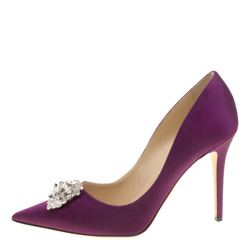 Women's Jimmy Choo Exclusive Collection Deep Purple Satin Manda Crystal Embellished Poin