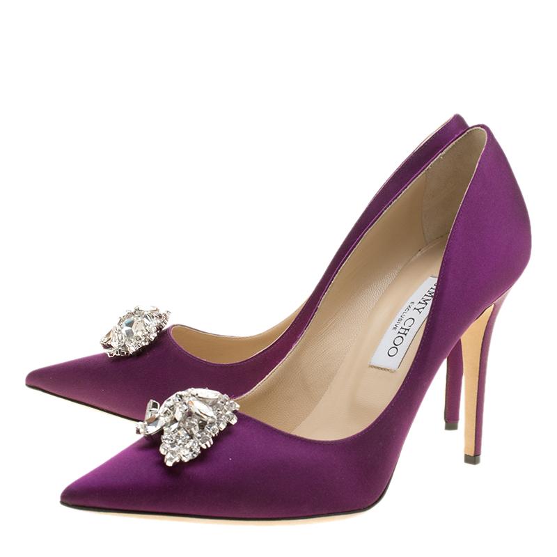 Jimmy Choo Exclusive Collection Deep Purple Satin Manda Crystal Embellished Poin 1