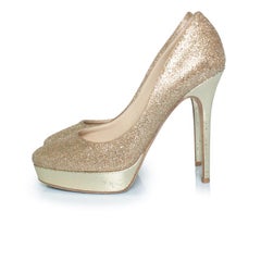 Jimmy Choo, Fabric glitter platform pumps in gold