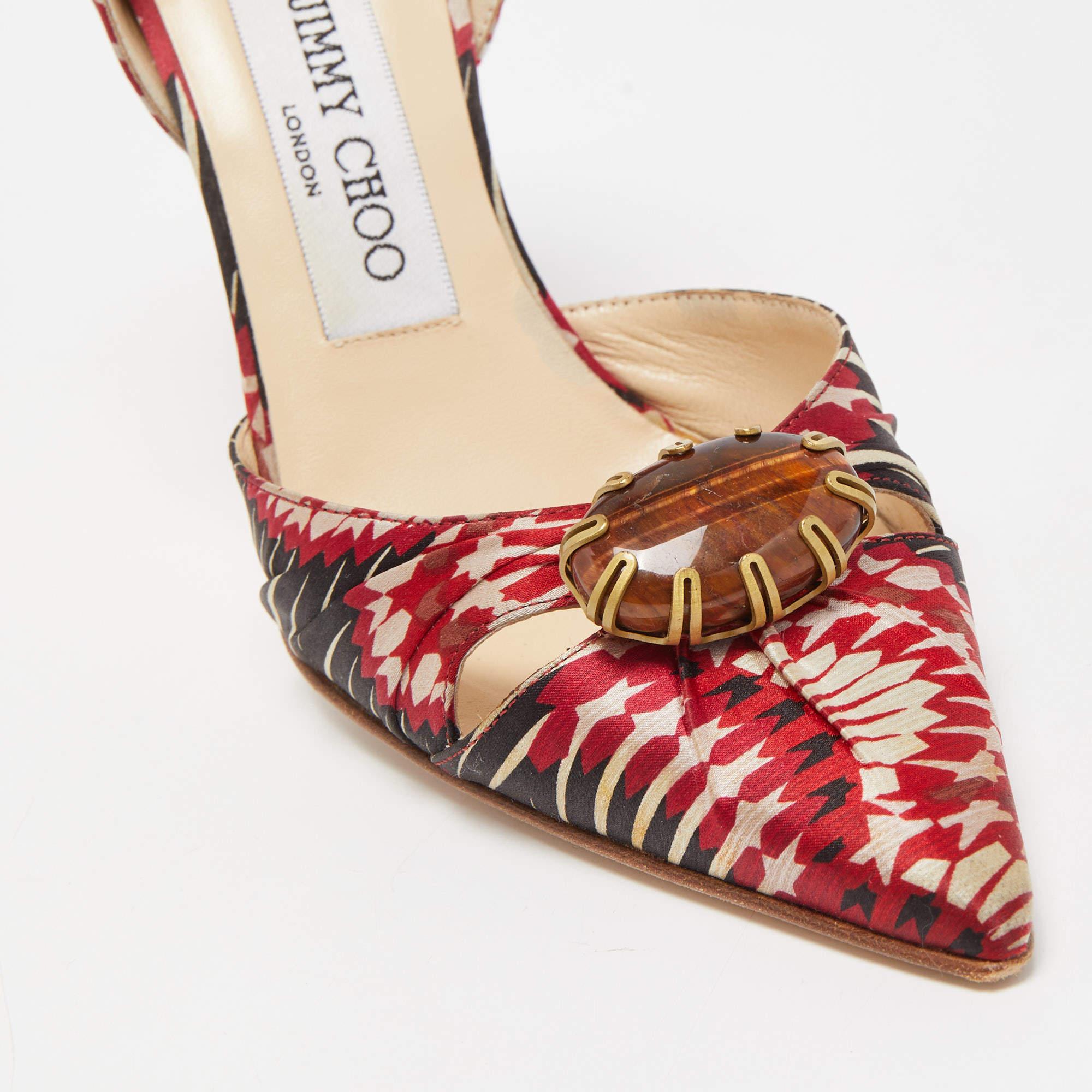 Jimmy Choo Floral Satin Ruby Cut Out D' Orsay Pointed Toe Pumps Size 35 In Good Condition In Dubai, Al Qouz 2