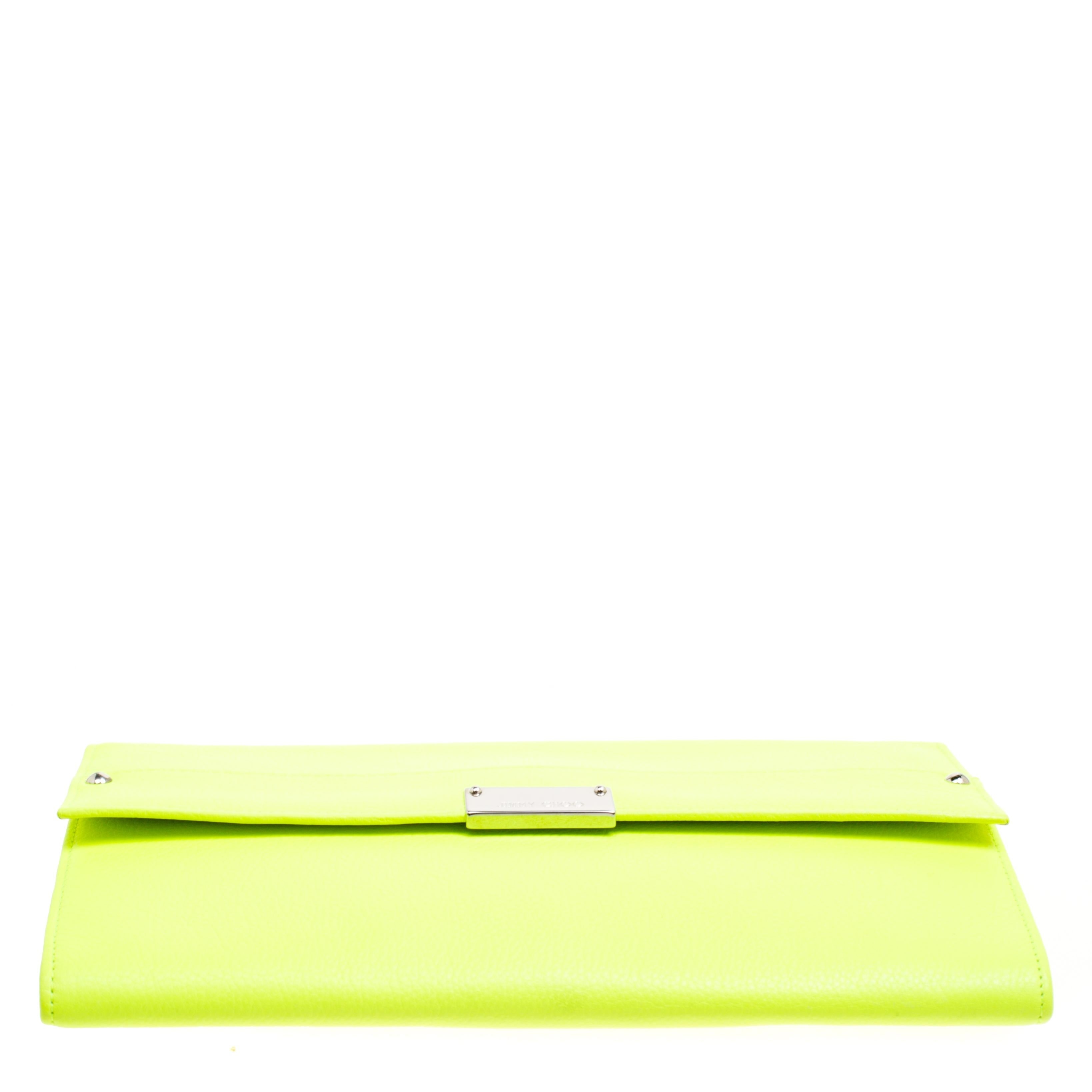 Jimmy Choo Fluorescent Green Leather Reese Wallet Clutch 5