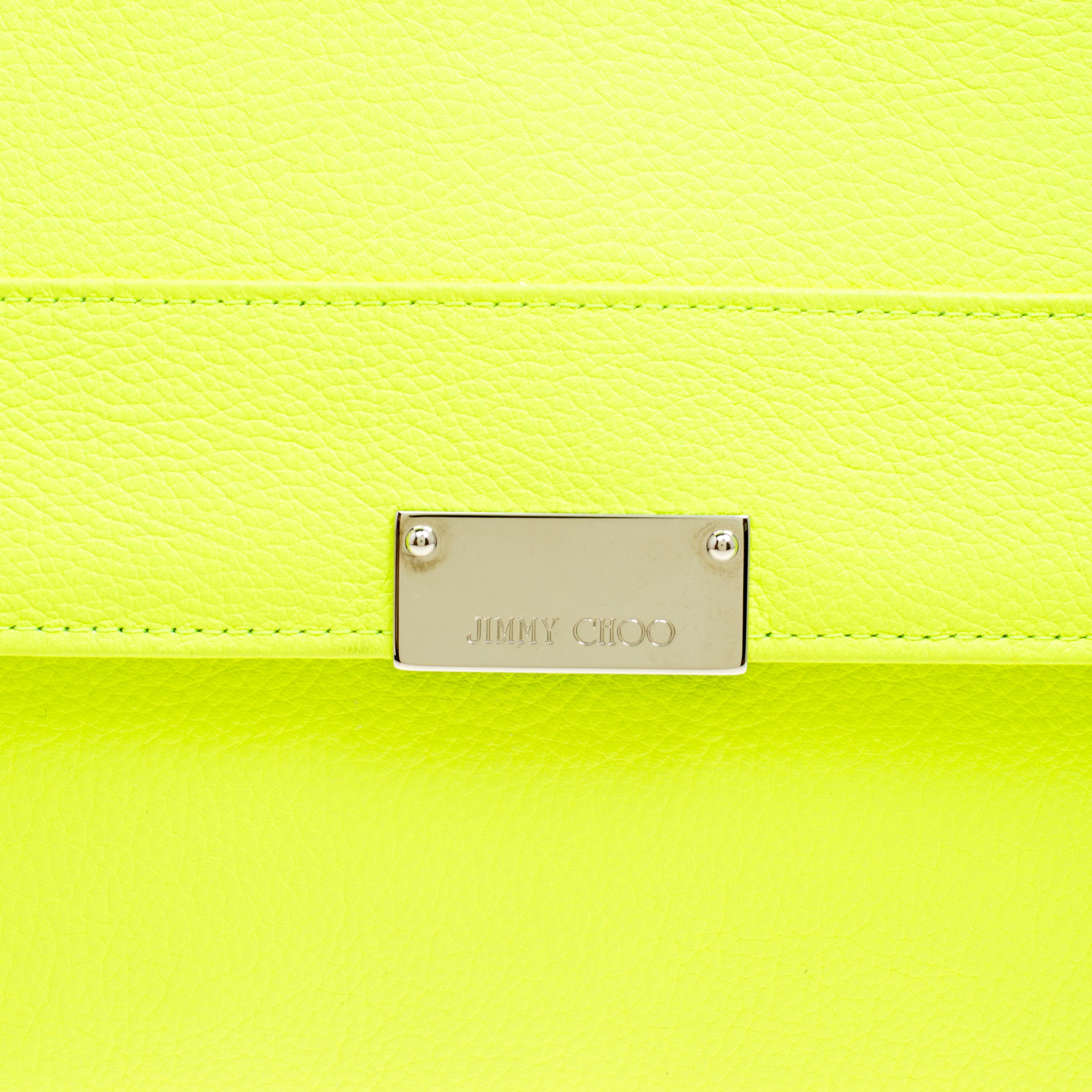 Jimmy Choo Fluorescent Green Leather Reese Wallet Clutch 6