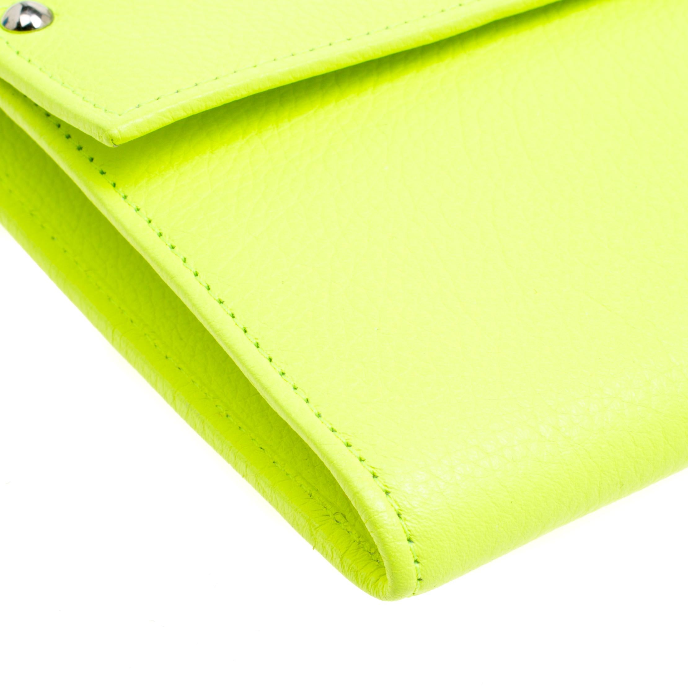 Jimmy Choo Fluorescent Green Leather Reese Wallet Clutch 1
