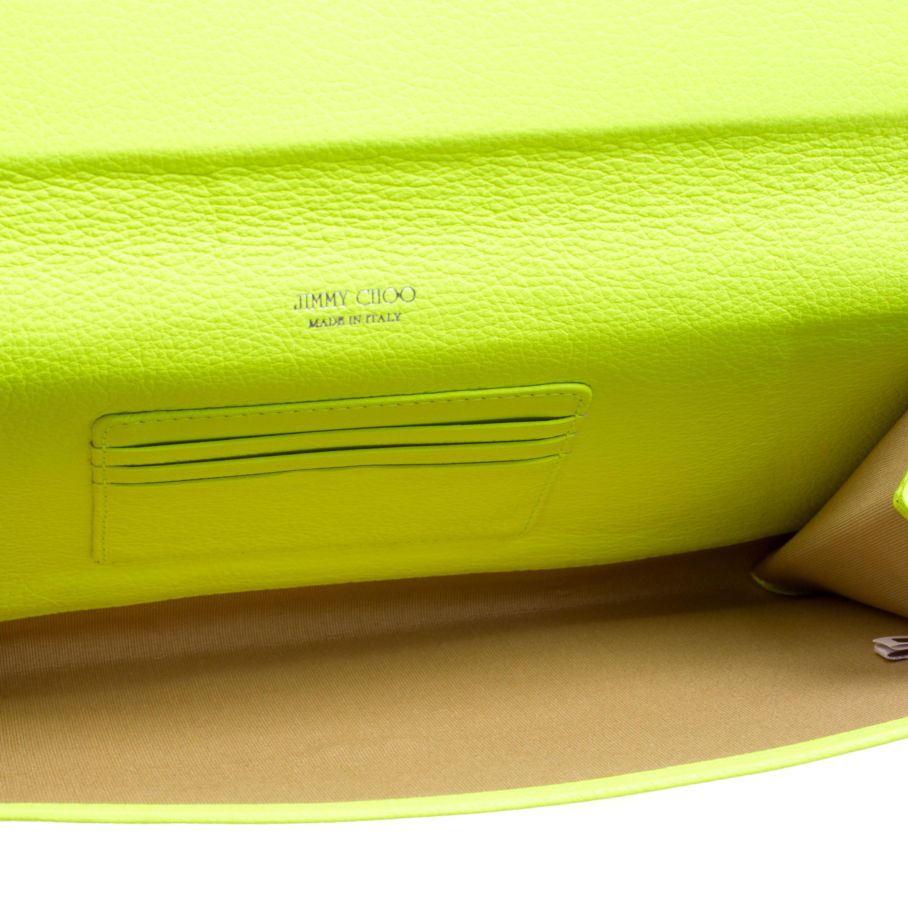 Jimmy Choo Fluorescent Green Leather Reese Wallet Clutch 4