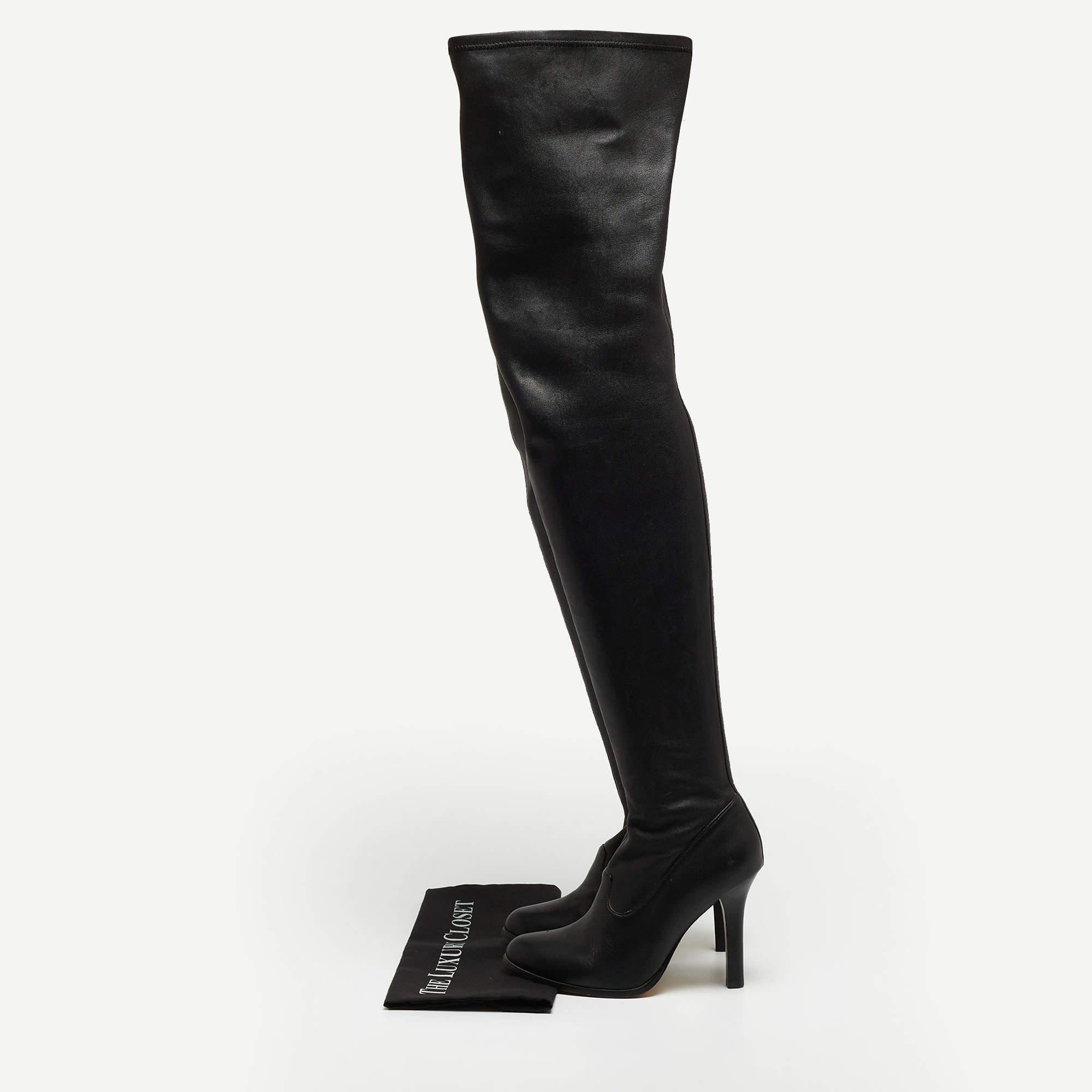 Jimmy Choo For H&M Black Leather Thigh High Boots  For Sale 11