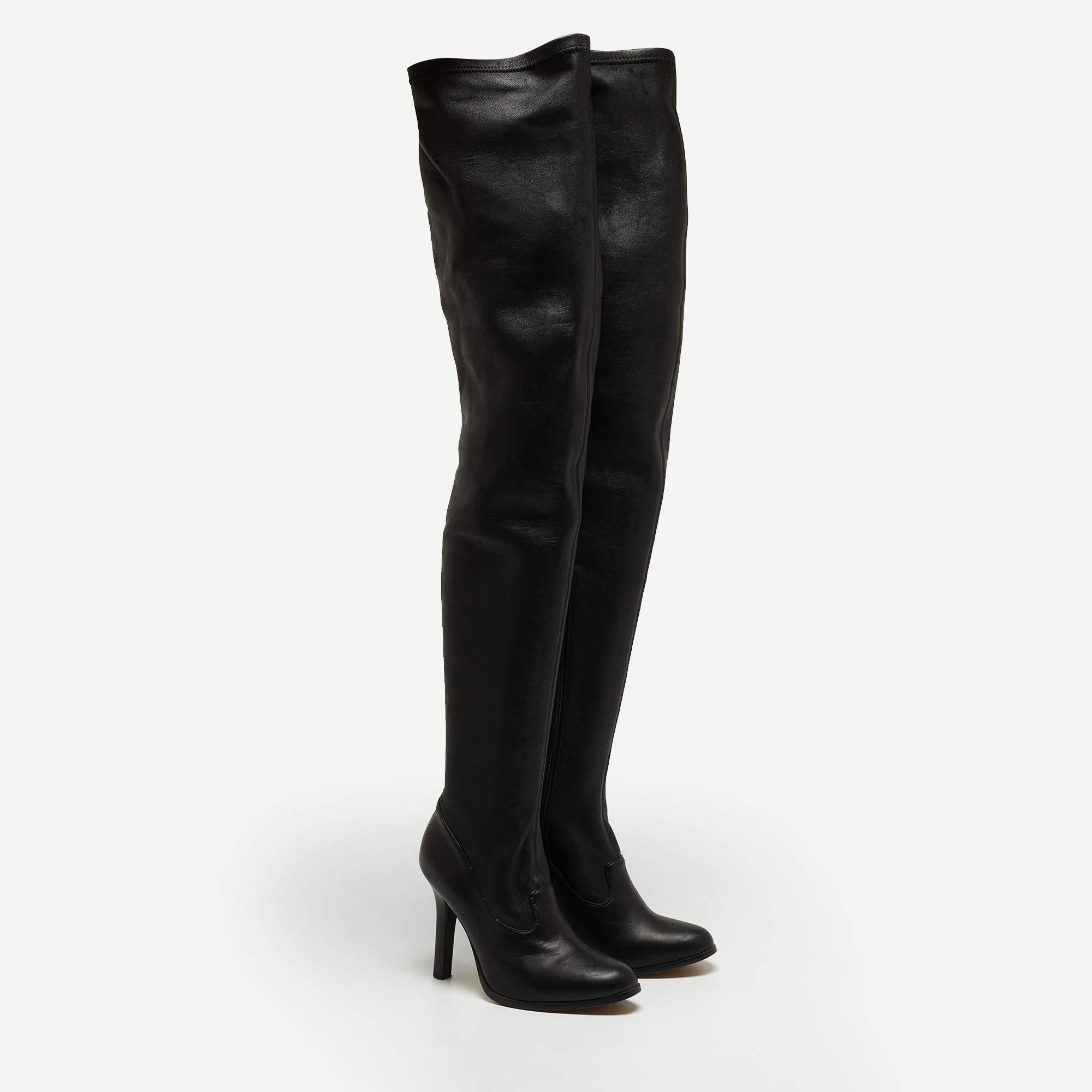 Jimmy Choo For H&M Black Leather Thigh High Boots  In Good Condition For Sale In Dubai, Al Qouz 2