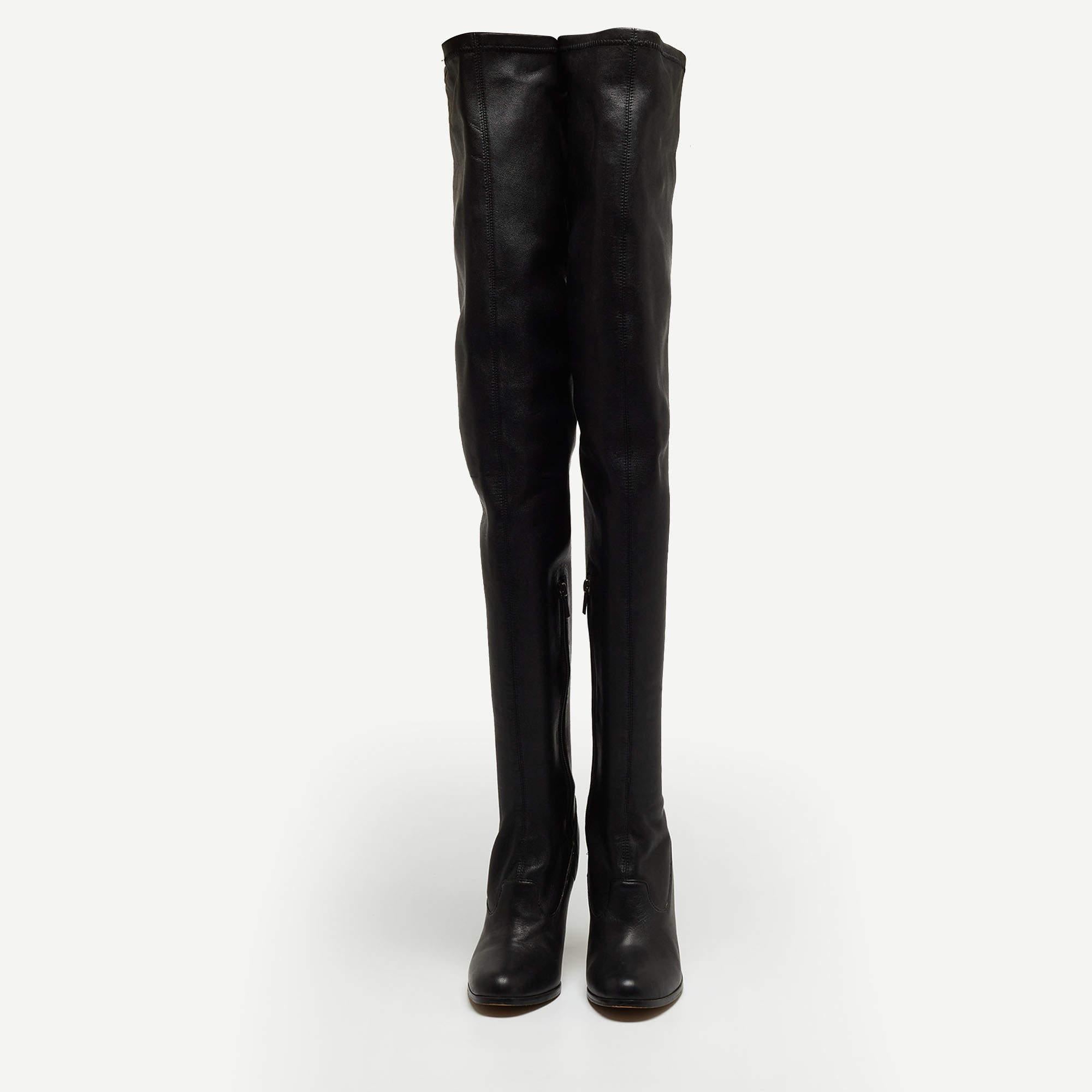 Women's Jimmy Choo For H&M Black Leather Thigh High Boots  For Sale
