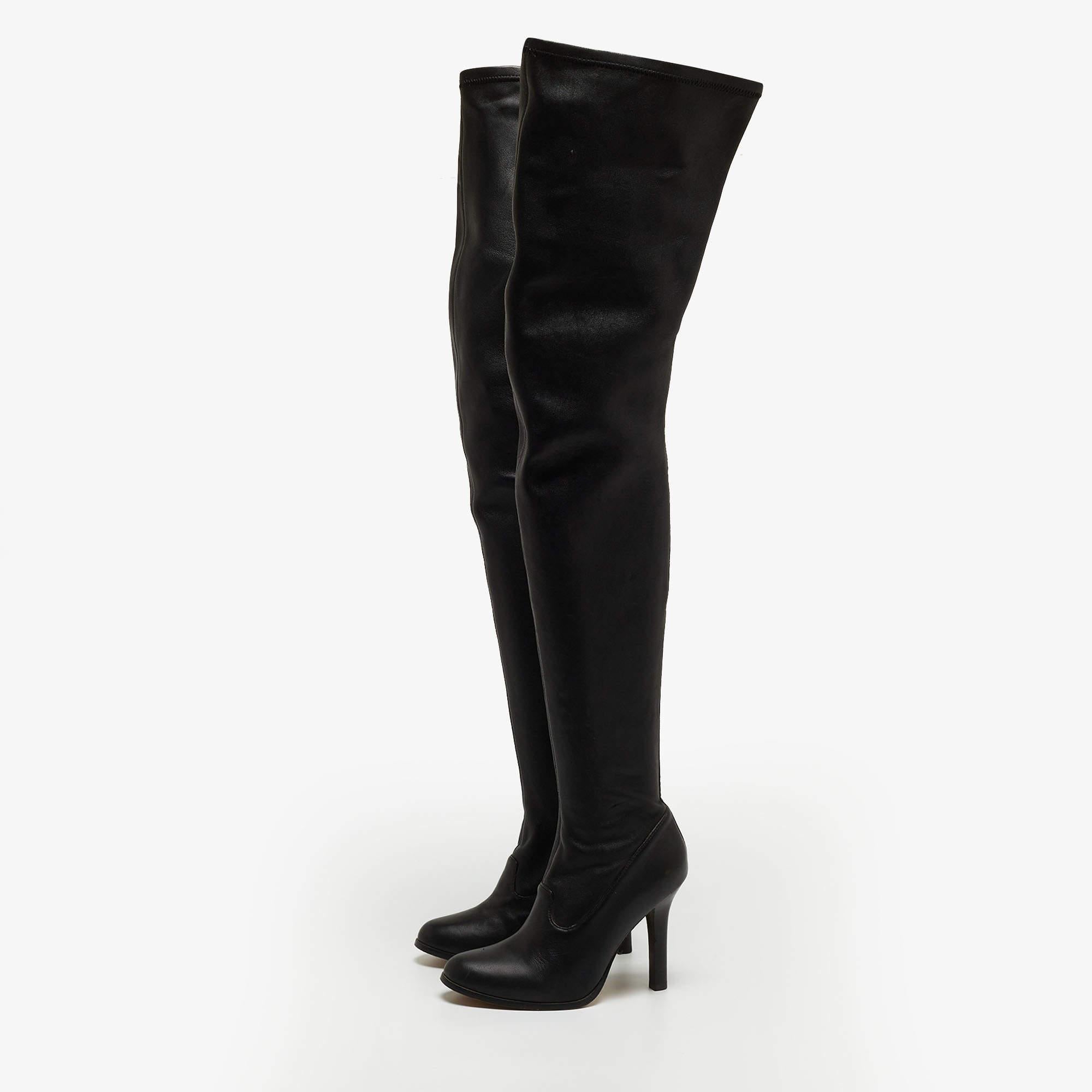 Jimmy Choo For H&M Black Leather Thigh High Boots  For Sale 1