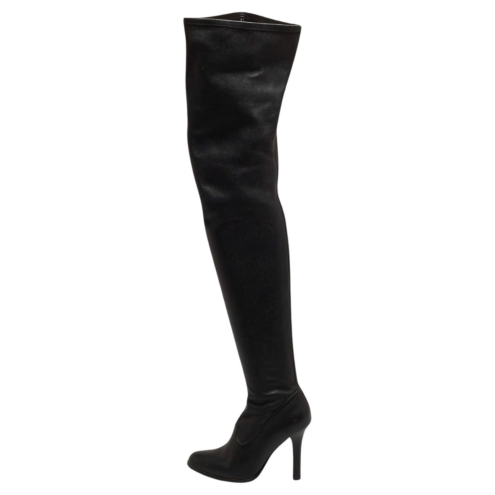 Jimmy Choo For H&M Black Leather Thigh High Boots  For Sale