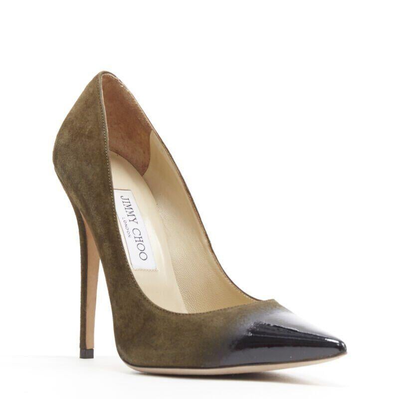 JIMMY CHOO forest green suede black gradient lacquared pointed pigalle EU39.5
Reference: TGAS/A04335
Brand: Jimmy Choo
Model: Suede pump
Material: Suede
Color: Green
Pattern: Solid
Made in: Italy

CONDITION:
Condition: Very good, this item was