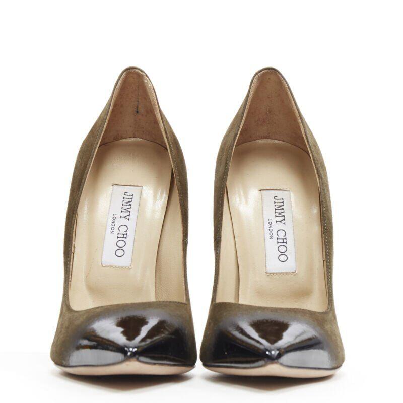 Brown JIMMY CHOO forest green suede black gradient lacquared pointed pigalle EU39.5