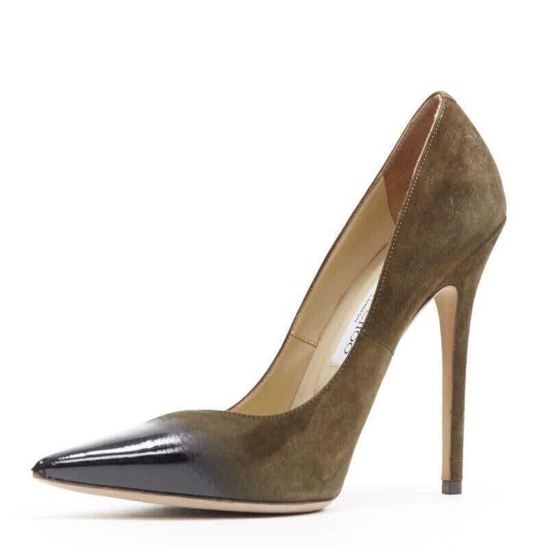 JIMMY CHOO forest green suede black gradient lacquared pointed pigalle EU39.5 In Good Condition In Hong Kong, NT