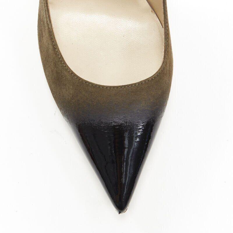 JIMMY CHOO forest green suede black gradient lacquared pointed pigalle EU39.5 2