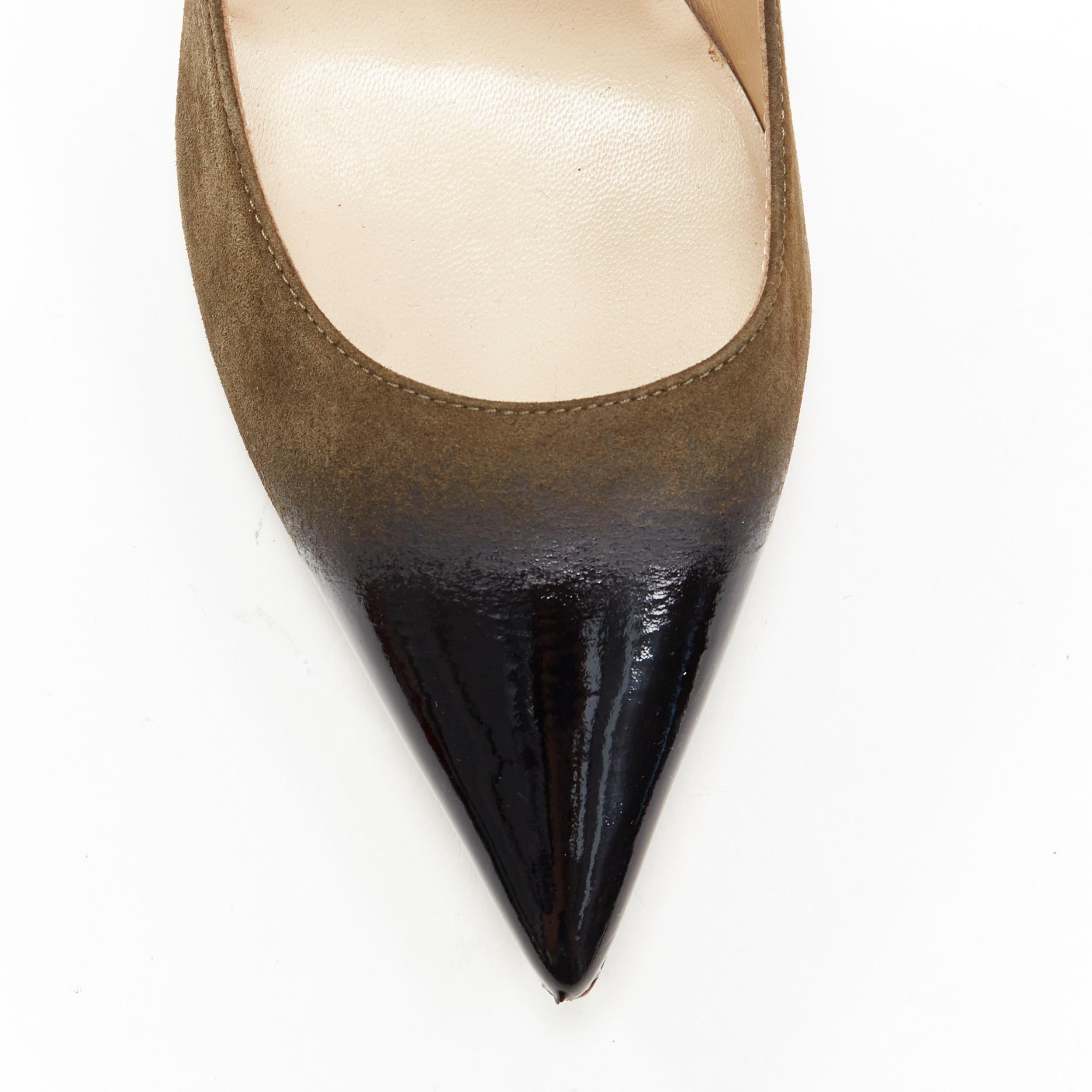 JIMMY CHOO forest green suede black gradient lacquared pointed pigalle EU39.5 In Excellent Condition In Hong Kong, NT