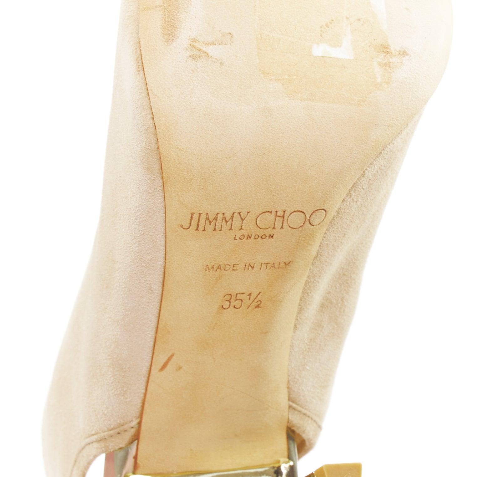 JIMMY CHOO Froze beige daim or talon peep toe booties EU35.5 en vente 5
