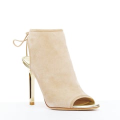 JIMMY CHOO Froze beige daim or talon peep toe booties EU35.5