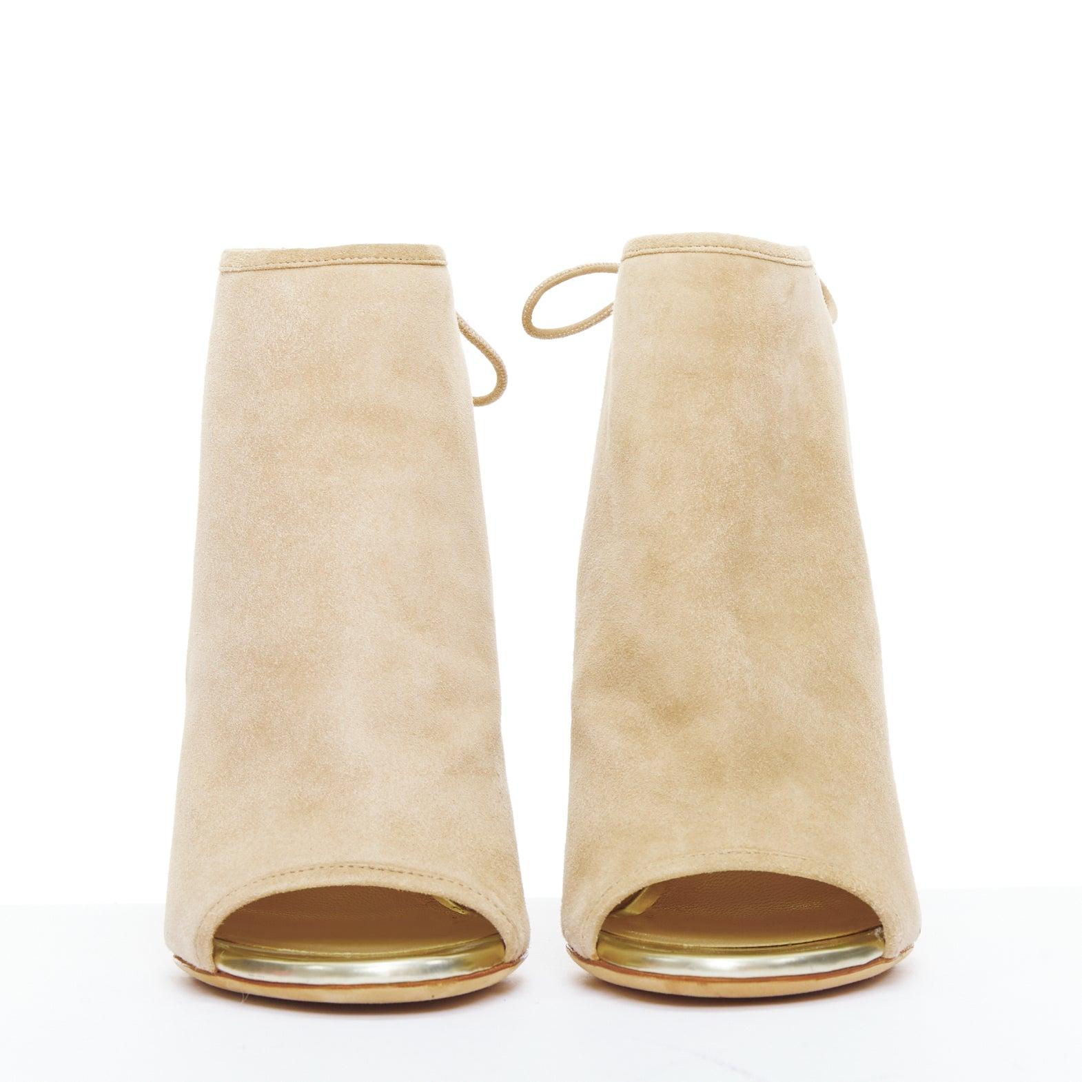 Beige JIMMY CHOO Froze beige daim or talon peep toe booties EU35.5 en vente