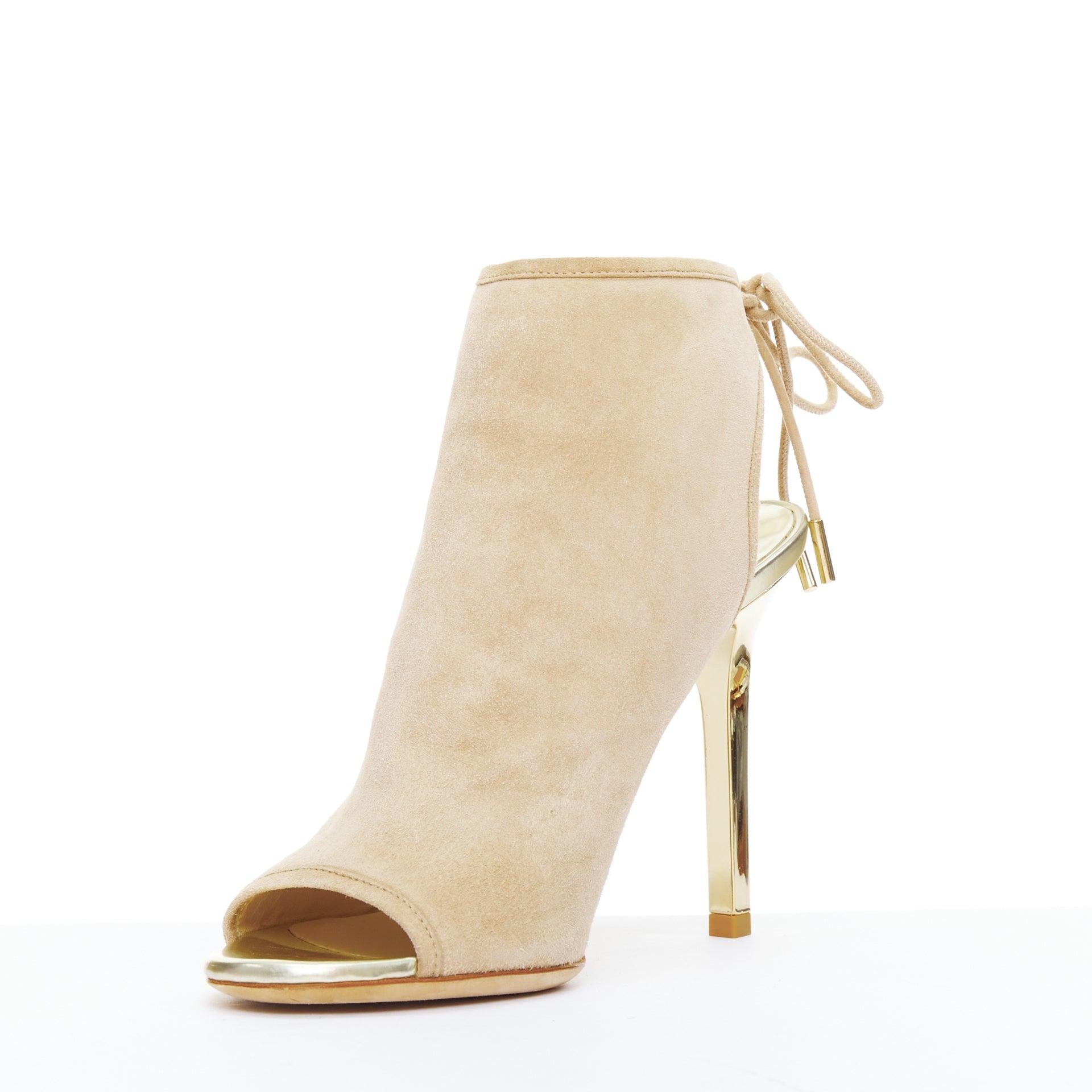 JIMMY CHOO Froze beige daim or talon peep toe booties EU35.5 Bon état - En vente à Hong Kong, NT