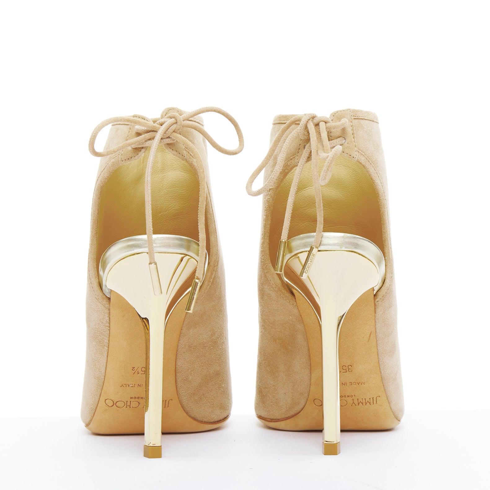 JIMMY CHOO Froze beige daim or talon peep toe booties EU35.5 Pour femmes en vente