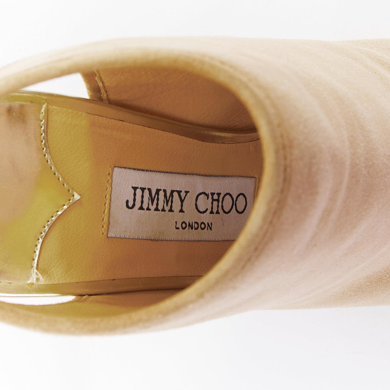 JIMMY CHOO Froze beige daim or talon peep toe booties EU35.5 en vente 4