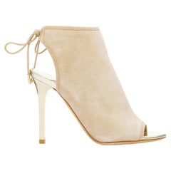 JIMMY CHOO Froze beige suede gold heel peep toe booties EU35.5