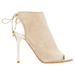 JIMMY CHOO Froze beige suede gold heel peep toe booties EU35.5