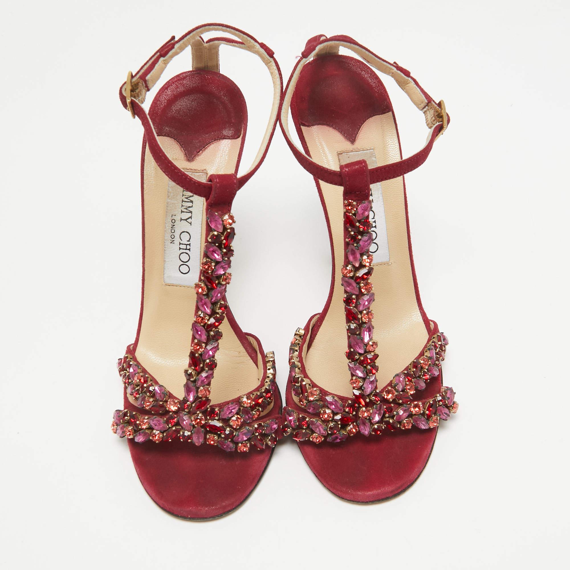 Marron Jimmy Choo - Sandales en daim scintillant fuchsia ornées de cristaux, taille 36 en vente