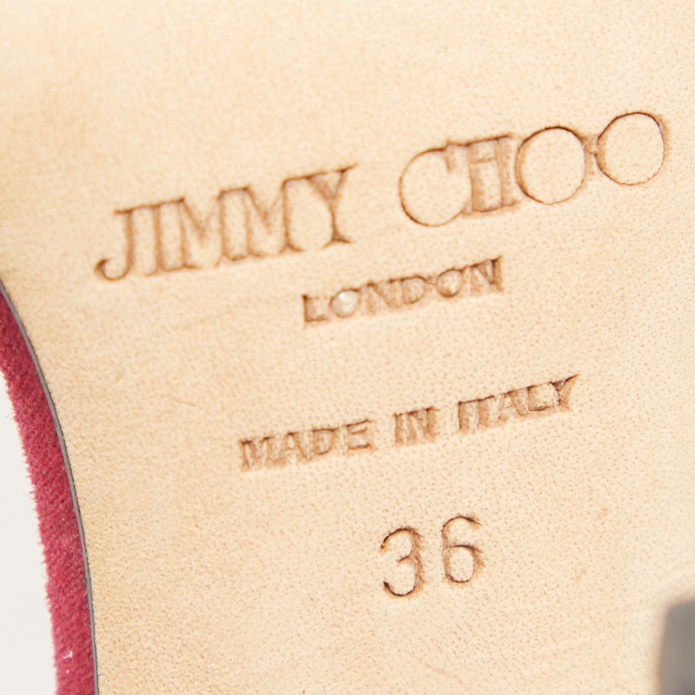 Jimmy Choo - Sandales en daim scintillant fuchsia ornées de cristaux, taille 36 en vente 3