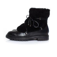 Jimmy Choo, Fur embellished leather lace up boots